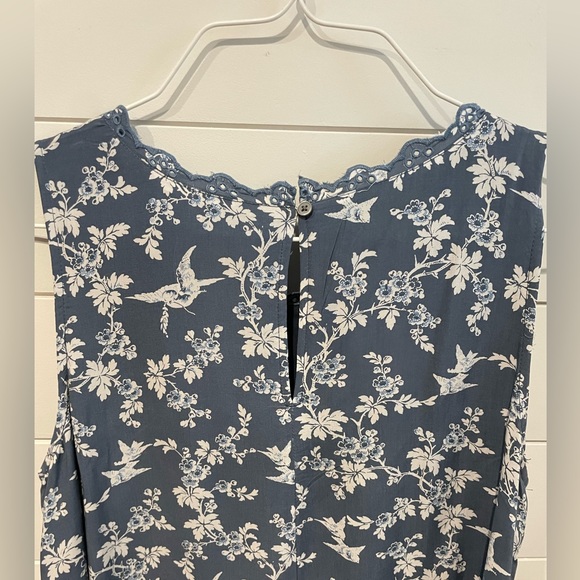 LOFT Antique Blue & White Floral Bird Print Eyelet Trim Dress - L - NWT - Picture 7 of 7